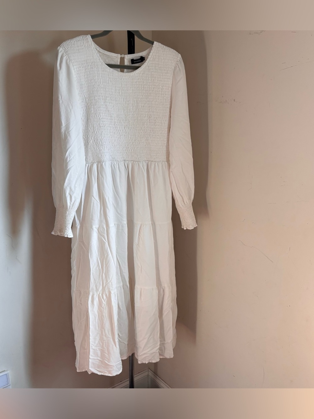 White Smocked Bodice Midi Dress - Women